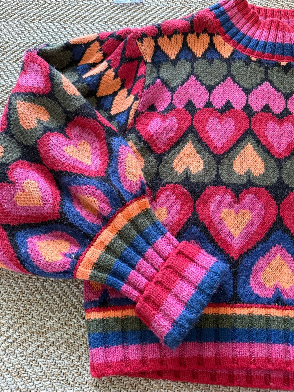 Farm Rio Medium Vibrant Heart-Pattern Crewneck Sweater - Pink Multi - Picture 4 of 5